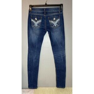 VIP Skinny Jeans Women's Size 3/4 Embroidered and Bedazzled Back Pockets